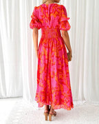 Bella | Elegant V-Neck Dress With Puff Sleeves