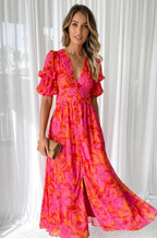 Bella | Elegant V-Neck Dress With Puff Sleeves